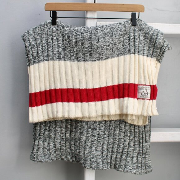 Roots Cabin Monkey Sock Knit Gray Red 100% Cotton Blanket 152CM X 114CM - Picture 3 of 5